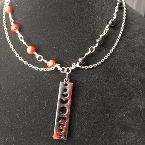 Handmade Mood Phases Black And Red Layered Necklace
